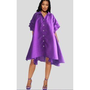 Advance Apparels Purple High-Low Button Down Ruffle Sleeve Dress – One Size